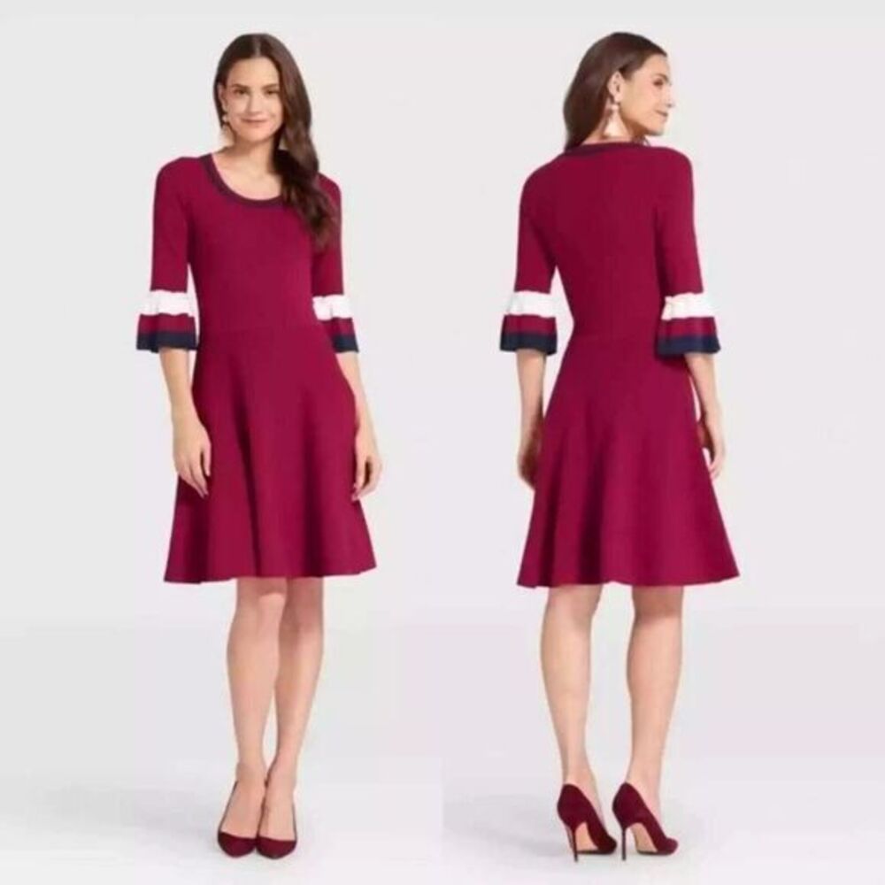 Draper James Women's Knit Stripe Sweater Dress XL Berry Knee Length Classic Chic